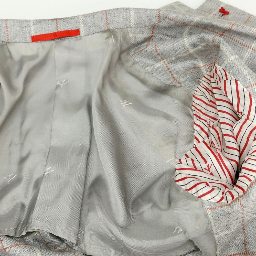 【中古】イザイア ISAIA SAILOR シルク チェック 3B テーラードジャケット ライトグレーxオレンジ【 42 】【 状態ランクD 】【 メンズ 】