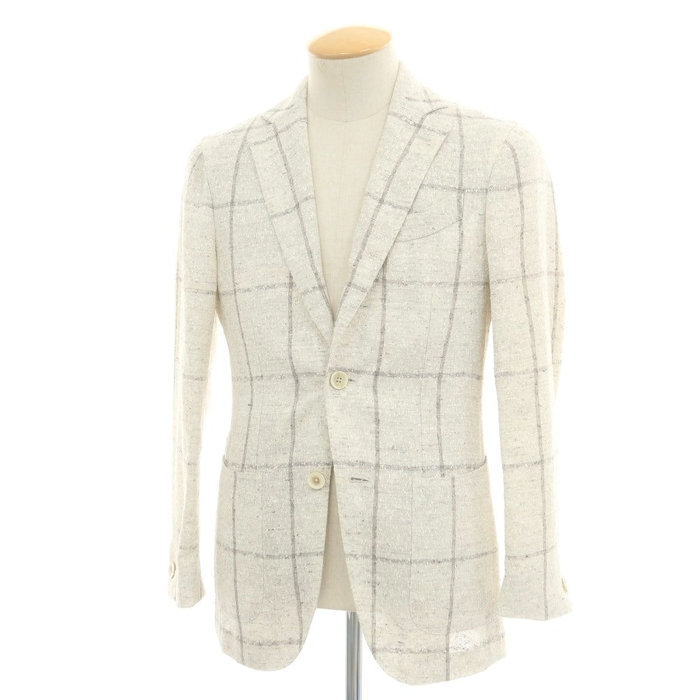 【中古】エルネスト ernesto GFB リネンナイロン ウィンドウペンチェック 2B カジュアルジャケット オフホワイトxグレー【 42 】【 状態ランクC 】【 メンズ 】