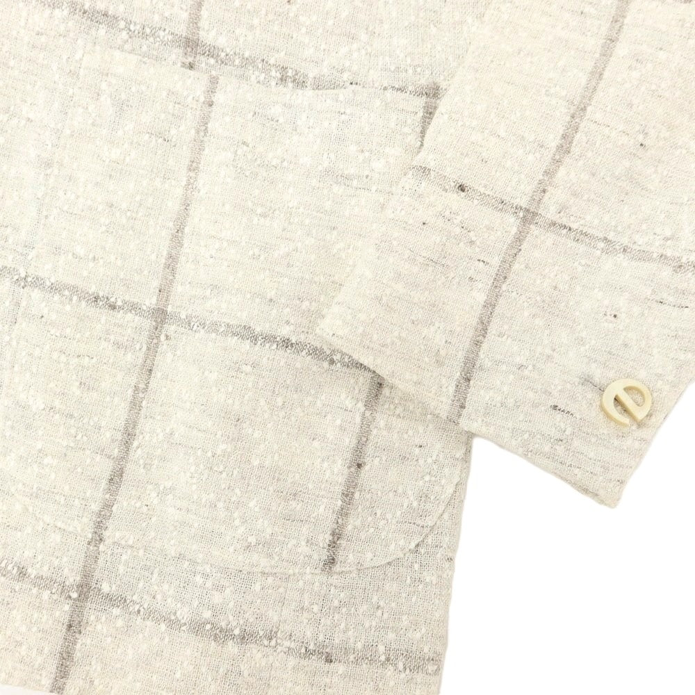 【中古】エルネスト ernesto GFB リネンナイロン ウィンドウペンチェック 2B カジュアルジャケット オフホワイトxグレー【 42 】【 状態ランクC 】【 メンズ 】