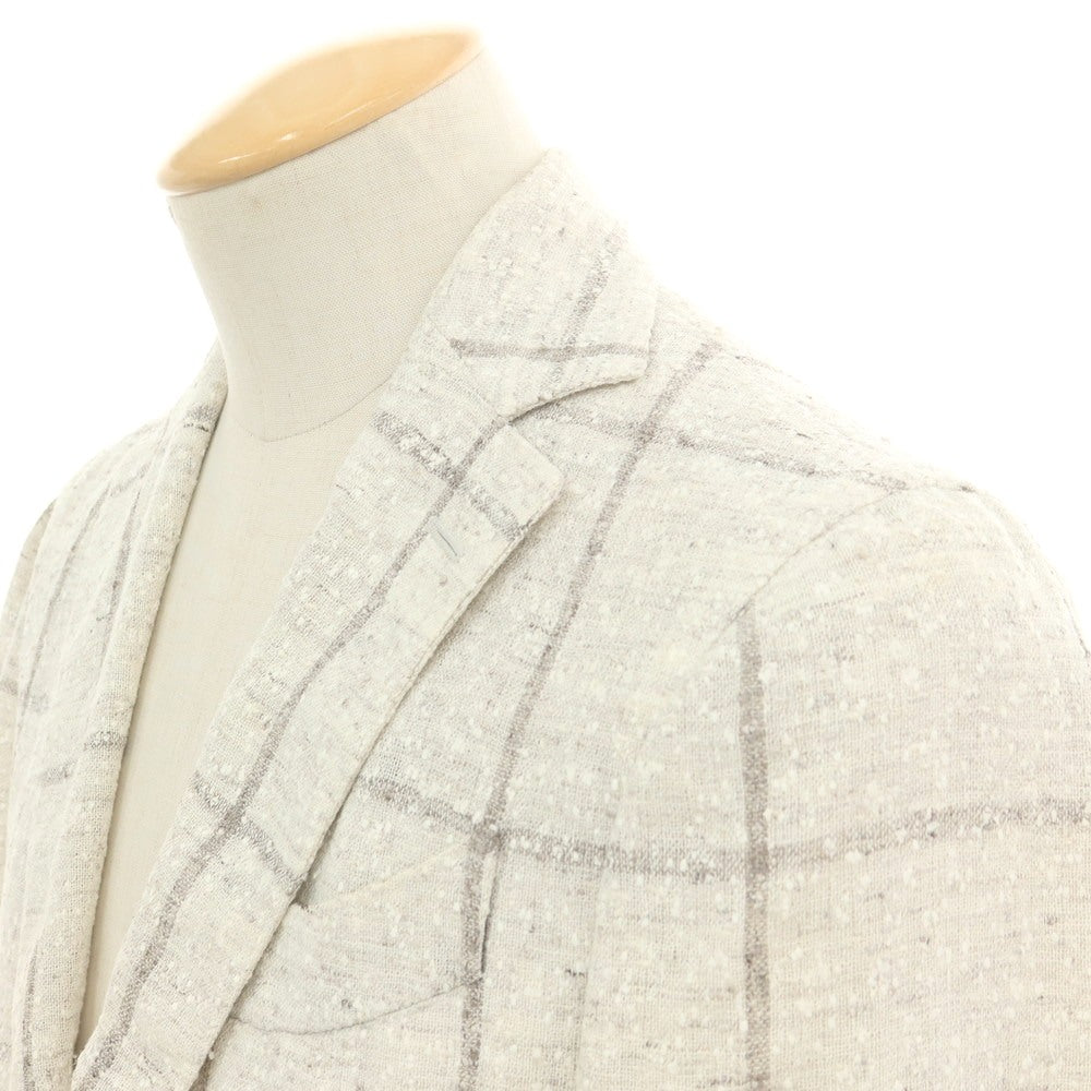 【中古】エルネスト ernesto GFB リネンナイロン ウィンドウペンチェック 2B カジュアルジャケット オフホワイトxグレー【 42 】【 状態ランクC 】【 メンズ 】