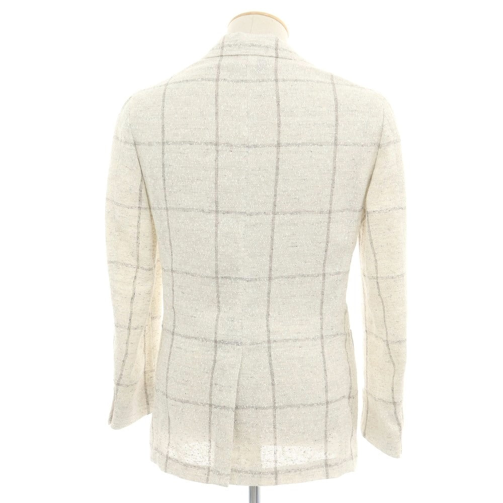 【中古】エルネスト ernesto GFB リネンナイロン ウィンドウペンチェック 2B カジュアルジャケット オフホワイトxグレー【 42 】【 状態ランクC 】【 メンズ 】