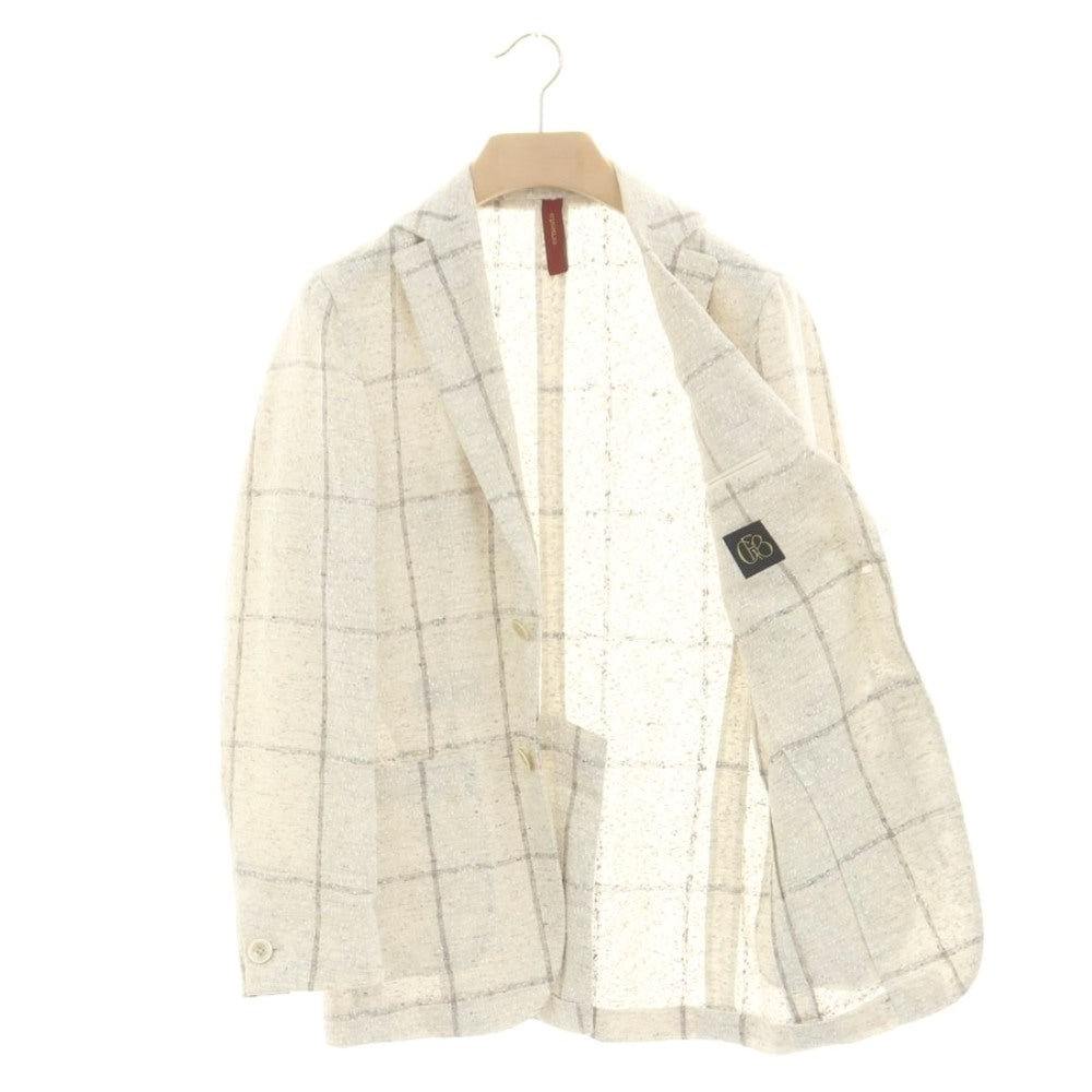 【中古】エルネスト ernesto GFB リネンナイロン ウィンドウペンチェック 2B カジュアルジャケット オフホワイトxグレー【 42 】【 状態ランクC 】【 メンズ 】