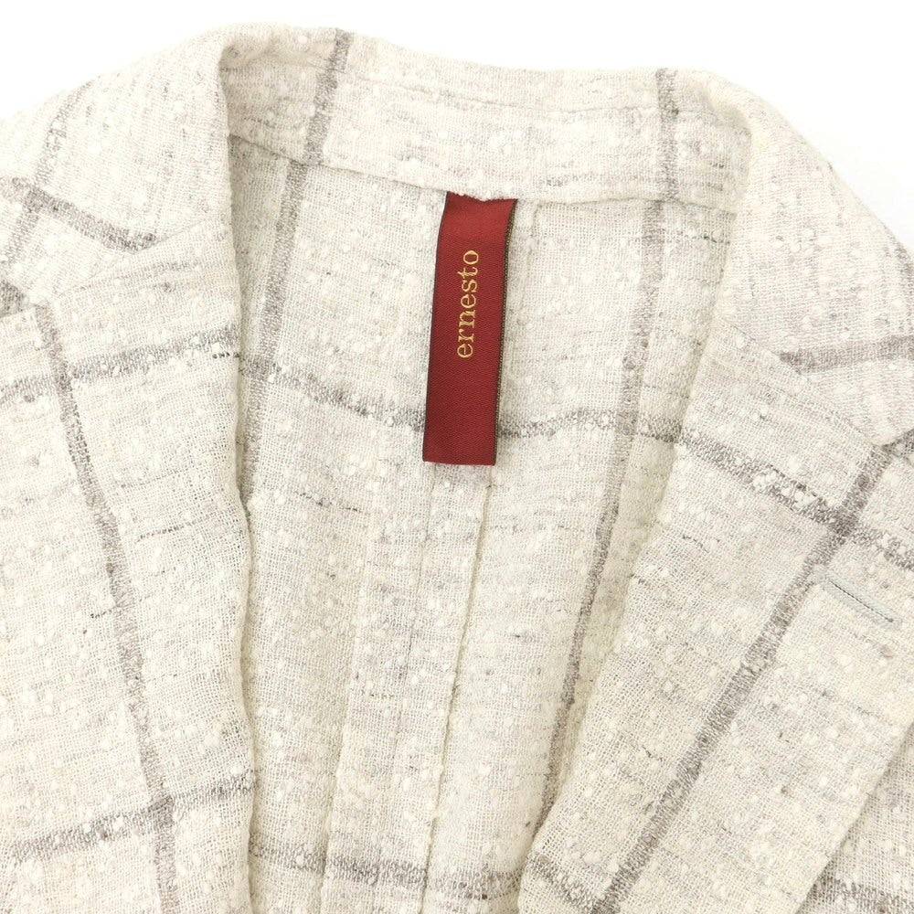 【中古】エルネスト ernesto GFB リネンナイロン ウィンドウペンチェック 2B カジュアルジャケット オフホワイトxグレー【 42 】【 状態ランクC 】【 メンズ 】