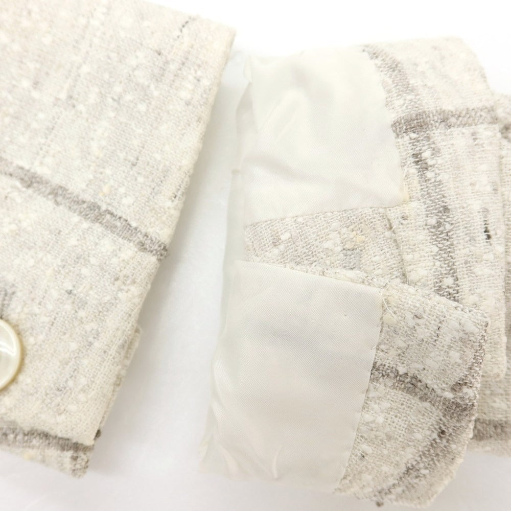 【中古】エルネスト ernesto GFB リネンナイロン ウィンドウペンチェック 2B カジュアルジャケット オフホワイトxグレー【 42 】【 状態ランクC 】【 メンズ 】