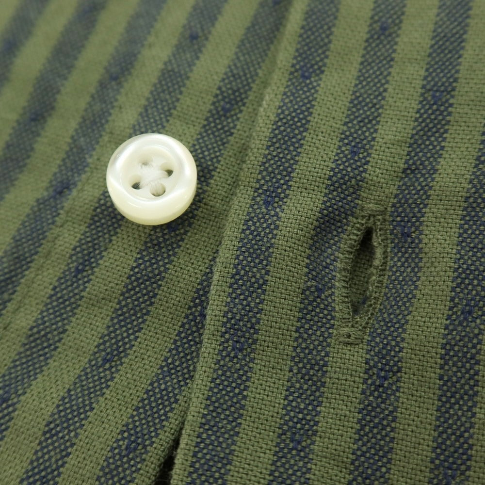 【中古】ギローバー GUY ROVER コットン ストライプ ホリゾンタルカラー カジュアルシャツ グラスグリーンxネイビー【サイズXS】【 状態ランクA 】【 メンズ 】