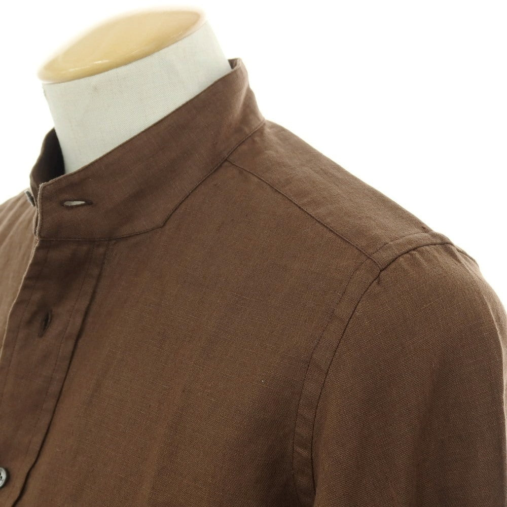 【中古】バグッタ Bagutta リネン スタンドカラー カジュアルシャツ ブラウン【サイズ37】【 状態ランクA 】【 メンズ 】