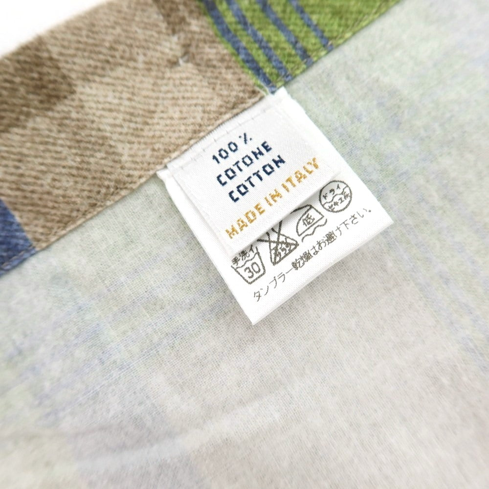 【中古】エンメ テ エンネ Emme te. Enne コットン チェック プリント ワイドカラー カジュアルシャツ グリーンxベージュ【サイズXS】【 状態ランクB 】【 メンズ 】