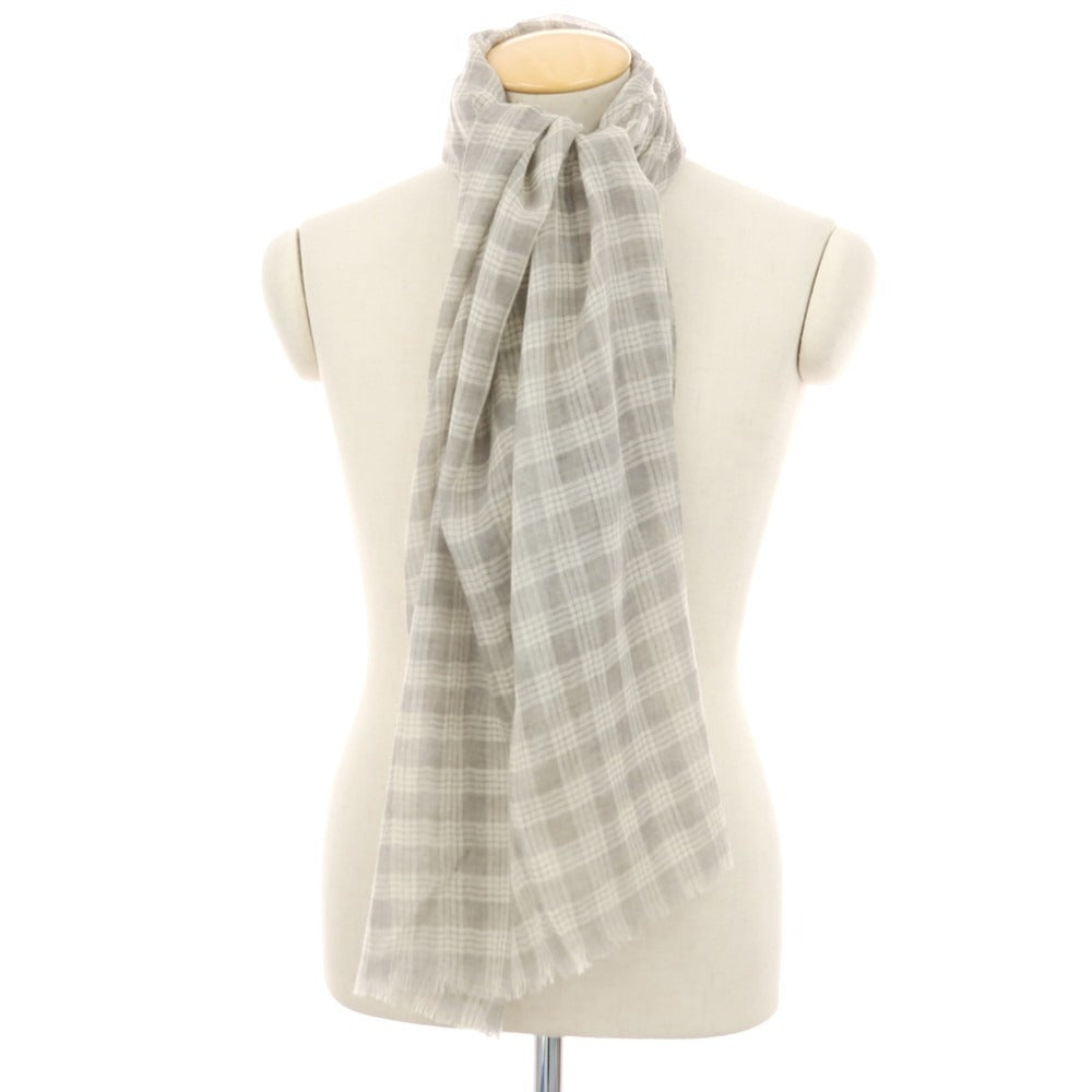 【中古】アニオナ Agnona シルク系 チェック ストール グレーxホワイト【 状態ランクB 】【 メンズ 】