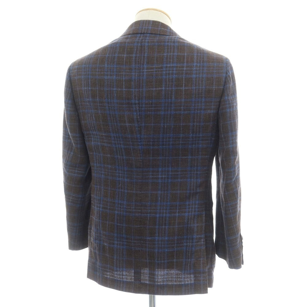 【中古】リングヂャケット RING JACKET ウールシルクリネン チェック 3B テーラードジャケット ブラウンxブルー【 44 】【 状態ランクB 】【 メンズ 】