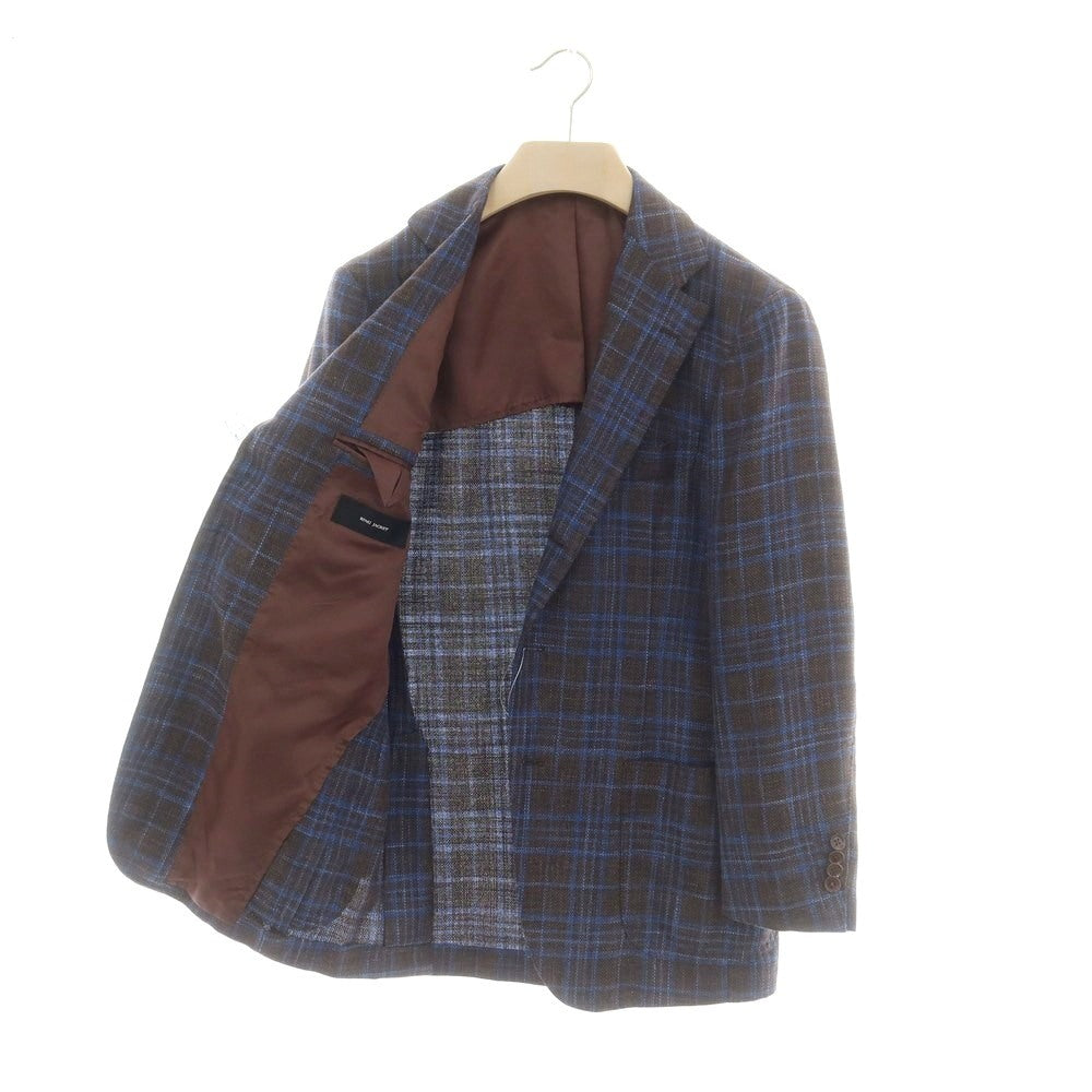 【中古】リングヂャケット RING JACKET ウールシルクリネン チェック 3B テーラードジャケット ブラウンxブルー【 44 】【 状態ランクB 】【 メンズ 】