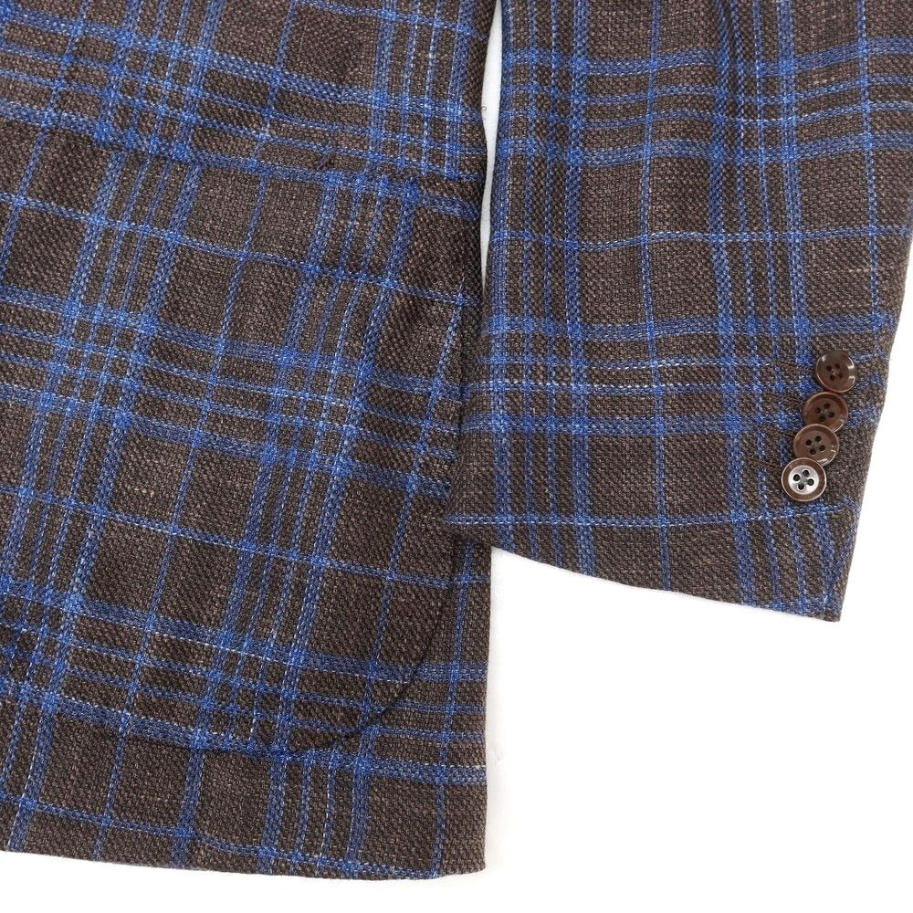 【中古】リングヂャケット RING JACKET ウールシルクリネン チェック 3B テーラードジャケット ブラウンxブルー【 44 】【 状態ランクB 】【 メンズ 】