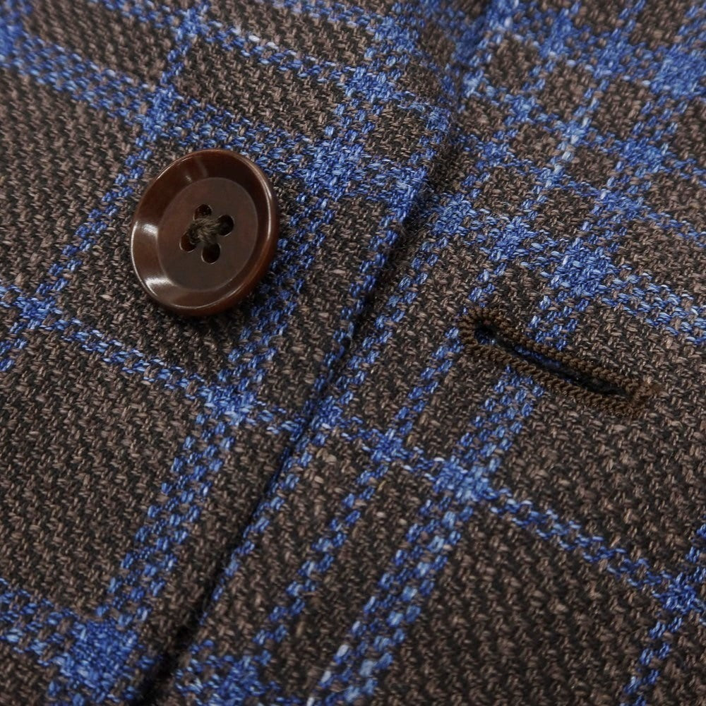 【中古】リングヂャケット RING JACKET ウールシルクリネン チェック 3B テーラードジャケット ブラウンxブルー【 44 】【 状態ランクB 】【 メンズ 】