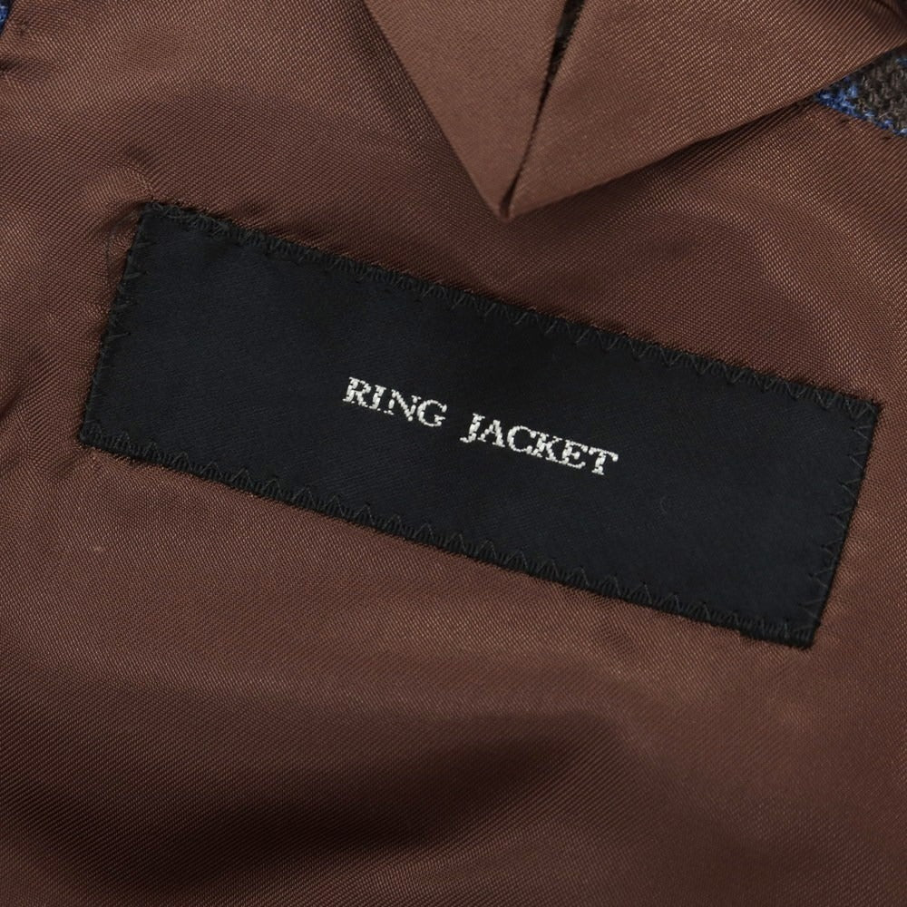 【中古】リングヂャケット RING JACKET ウールシルクリネン チェック 3B テーラードジャケット ブラウンxブルー【 44 】【 状態ランクB 】【 メンズ 】