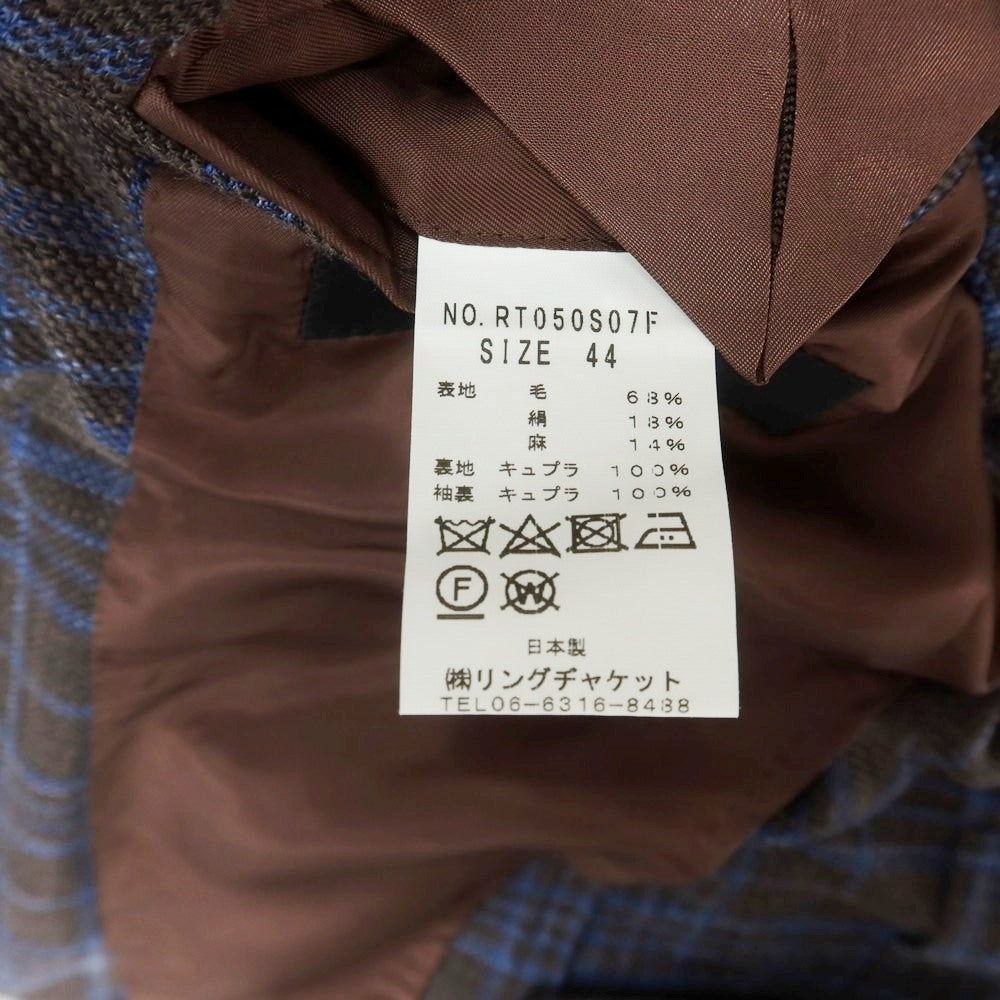 【中古】リングヂャケット RING JACKET ウールシルクリネン チェック 3B テーラードジャケット ブラウンxブルー【 44 】【 状態ランクB 】【 メンズ 】