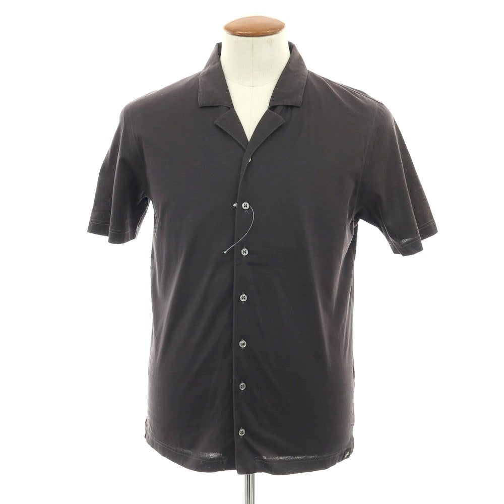 【中古】グランサッソ GRAN SASSO コットン ジャージー オープンカラー 半袖シャツ ダークグレー【サイズ46】【 状態ランクC 】【 メンズ 】