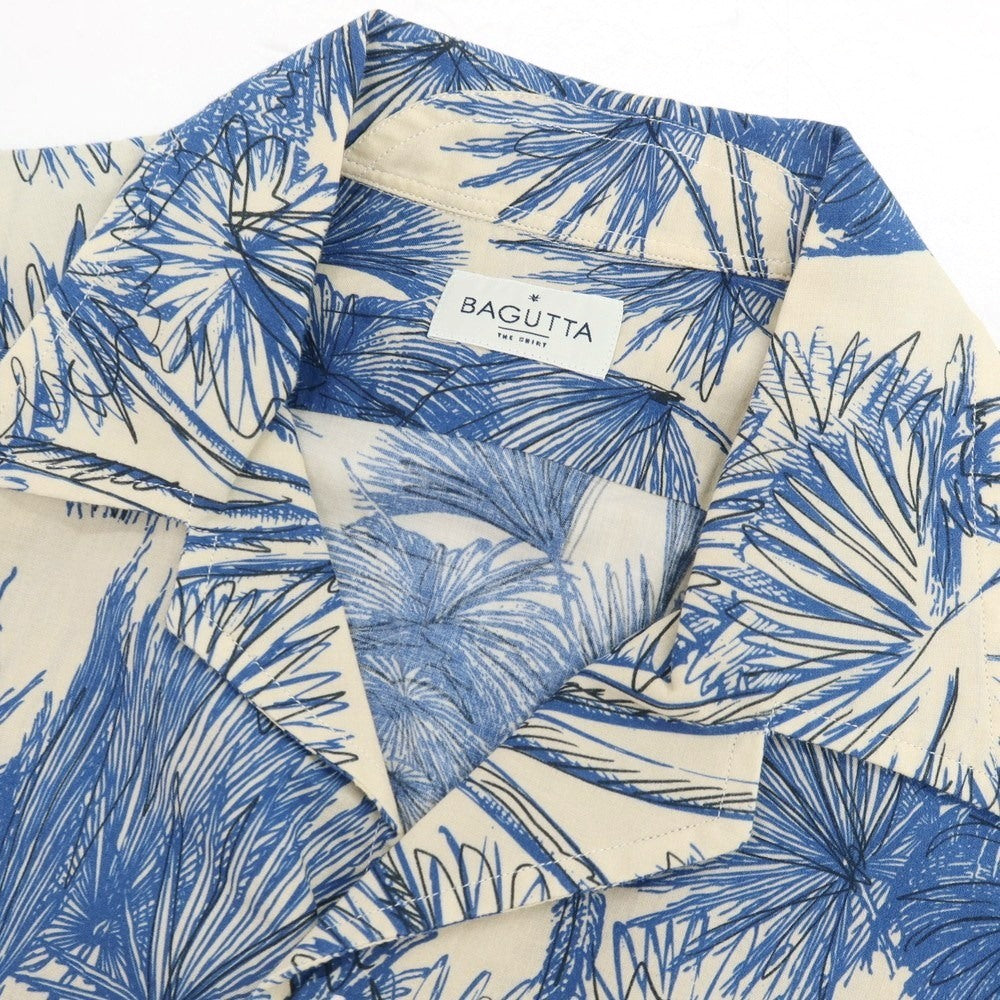 【中古】バグッタ Bagutta コットン ボタニカル柄 プリント オープンカラー カジュアルシャツ ベージュxブルー【サイズ37】【 状態ランクB 】【 メンズ 】