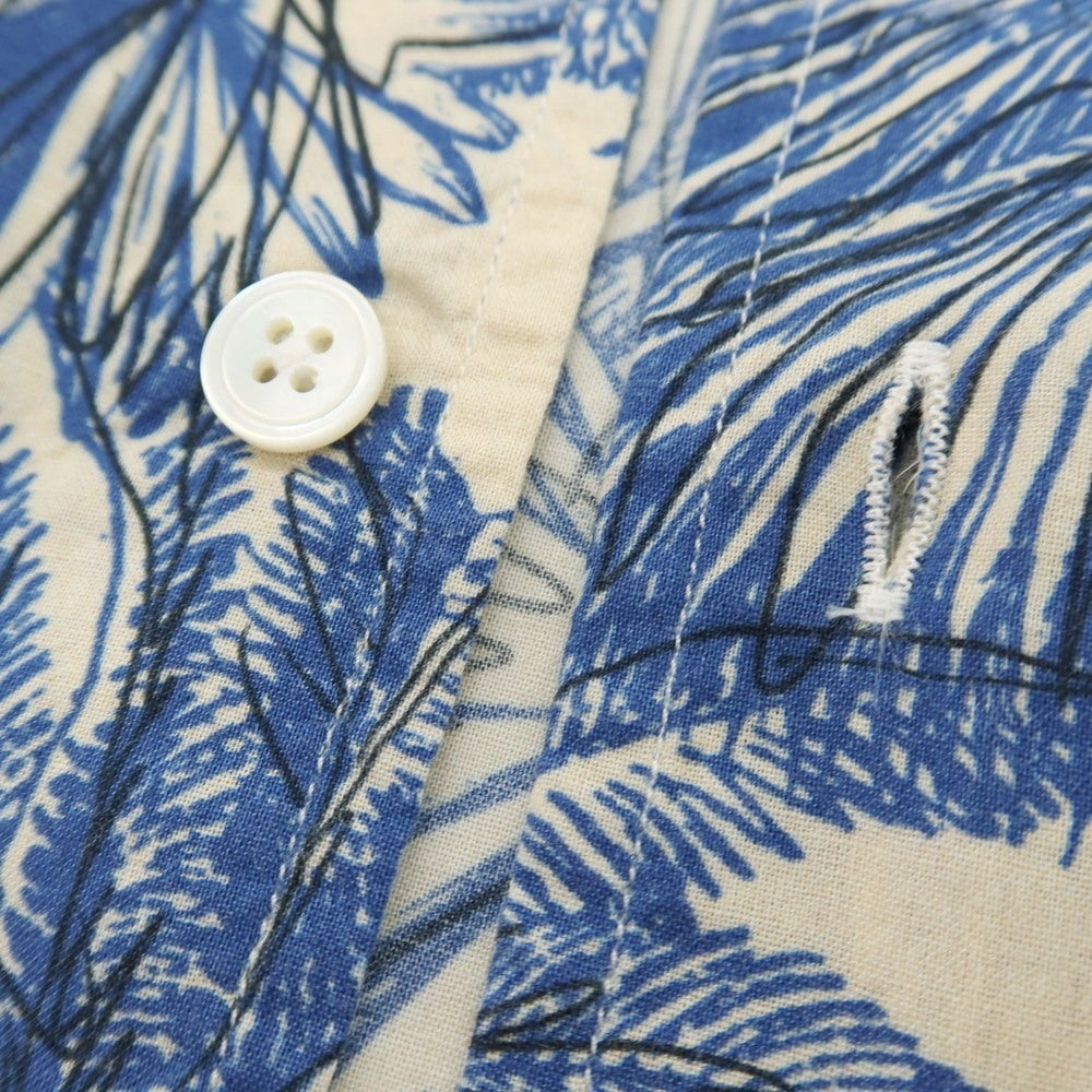 【中古】バグッタ Bagutta コットン ボタニカル柄 プリント オープンカラー カジュアルシャツ ベージュxブルー【サイズ37】【 状態ランクB 】【 メンズ 】