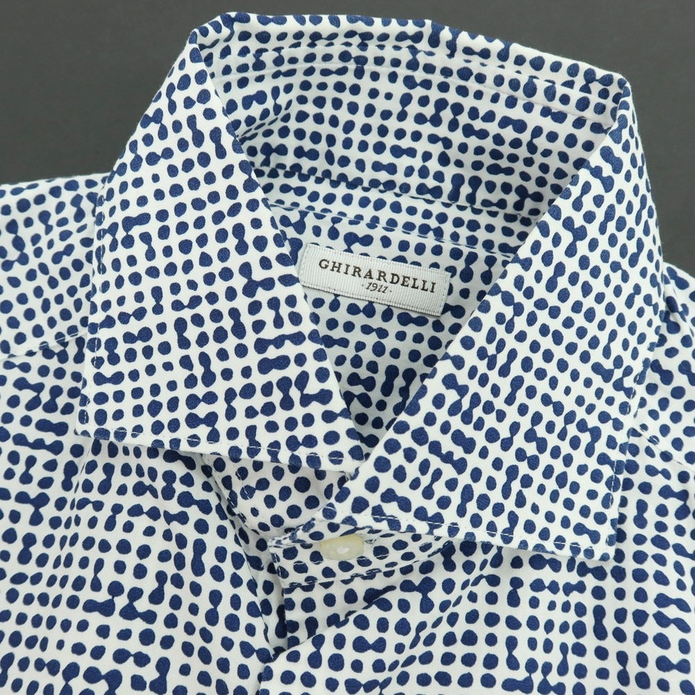 【中古】ギラルデッリ GHIRARDELLI コットン プリント ワイドカラー カジュアルシャツ ネイビーxホワイト【サイズ37】【 状態ランクB 】【 メンズ 】
