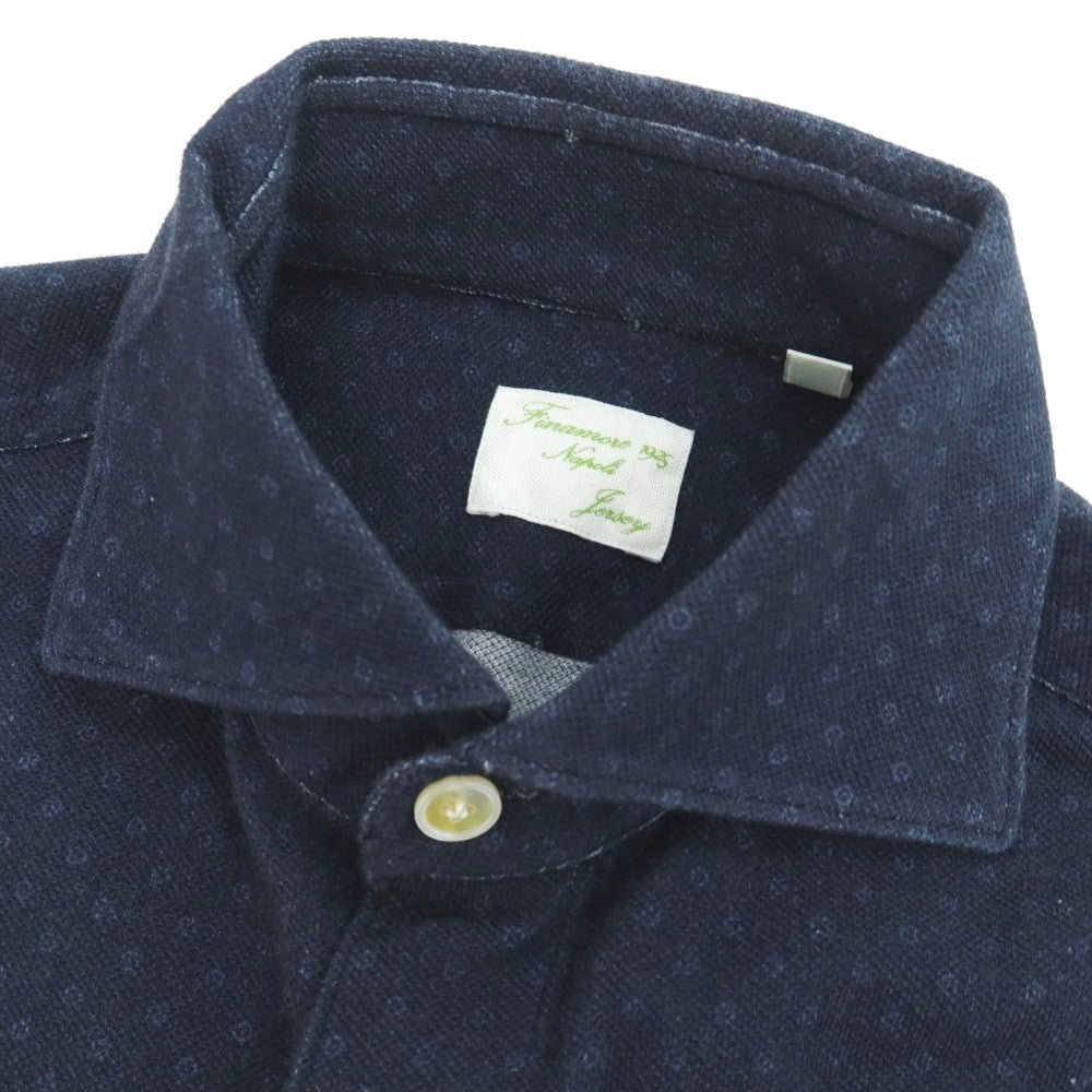 【中古】フィナモレ Finamore コットン ジャージー ドット プリント ワイドカラー カジュアルシャツ ネイビーxブルー【サイズ39】【 状態ランクD 】【 メンズ 】