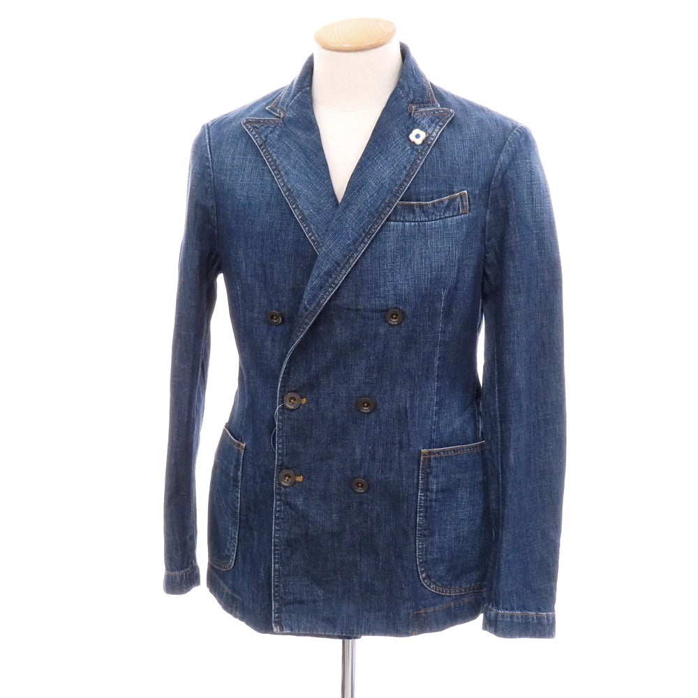 【中古】ラルディーニ LARDINI コットン デニム ダブル6B カジュアルジャケット ネイビーブルー【 44 】【 状態ランクB 】【 メンズ 】