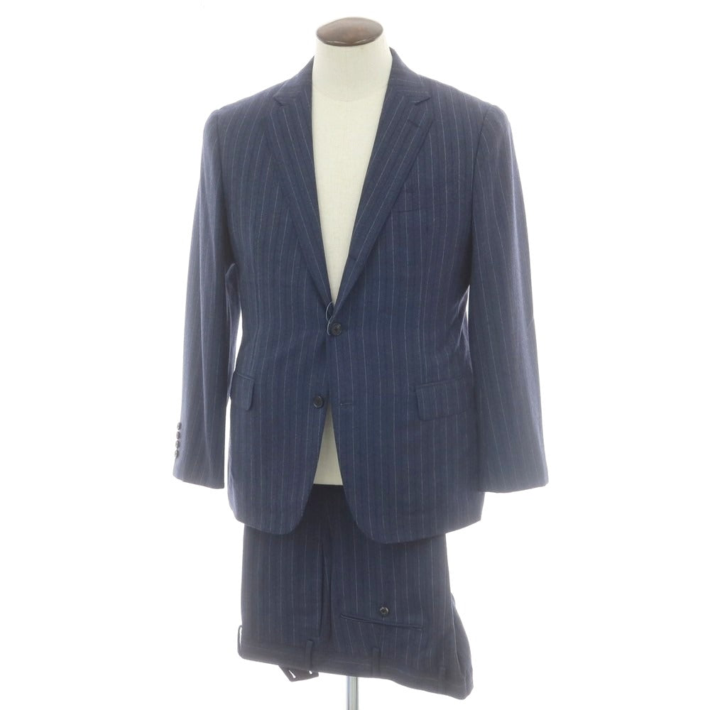 【中古】バーニーズニューヨーク BARNEYS NEWYORK ウール ストライプ 2つボタンスーツ ネイビー【 50 】【 状態ランクB 】【 メンズ 】