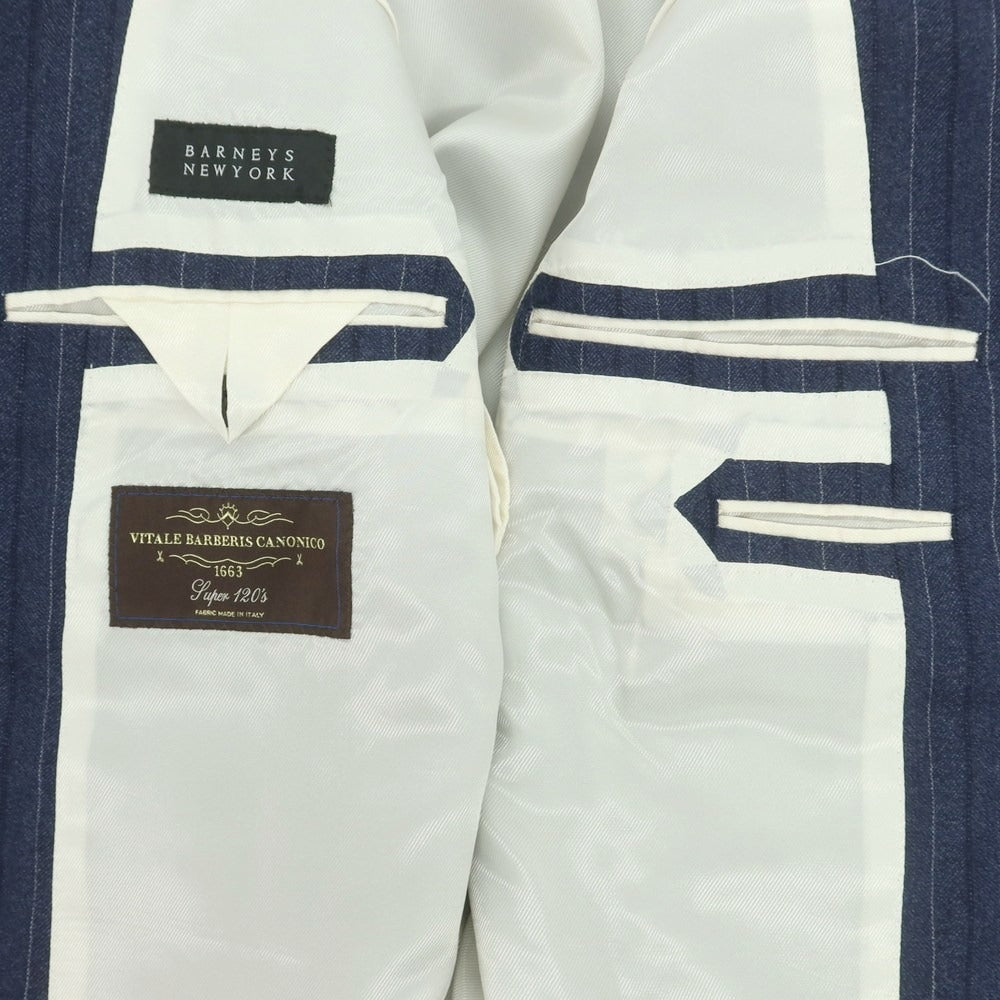【中古】バーニーズニューヨーク BARNEYS NEWYORK ウール ストライプ 2つボタンスーツ ネイビー【 50 】【 状態ランクB 】【 メンズ 】