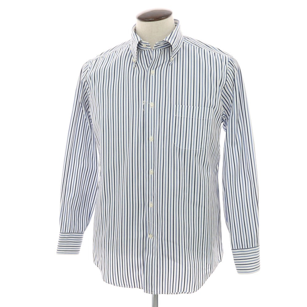 【中古】ポールスチュアート PAUL STUART コットン ストライプ ボタンダウン ドレスシャツ ホワイトxブルー【サイズLL】【 状態ランクB 】【 メンズ 】