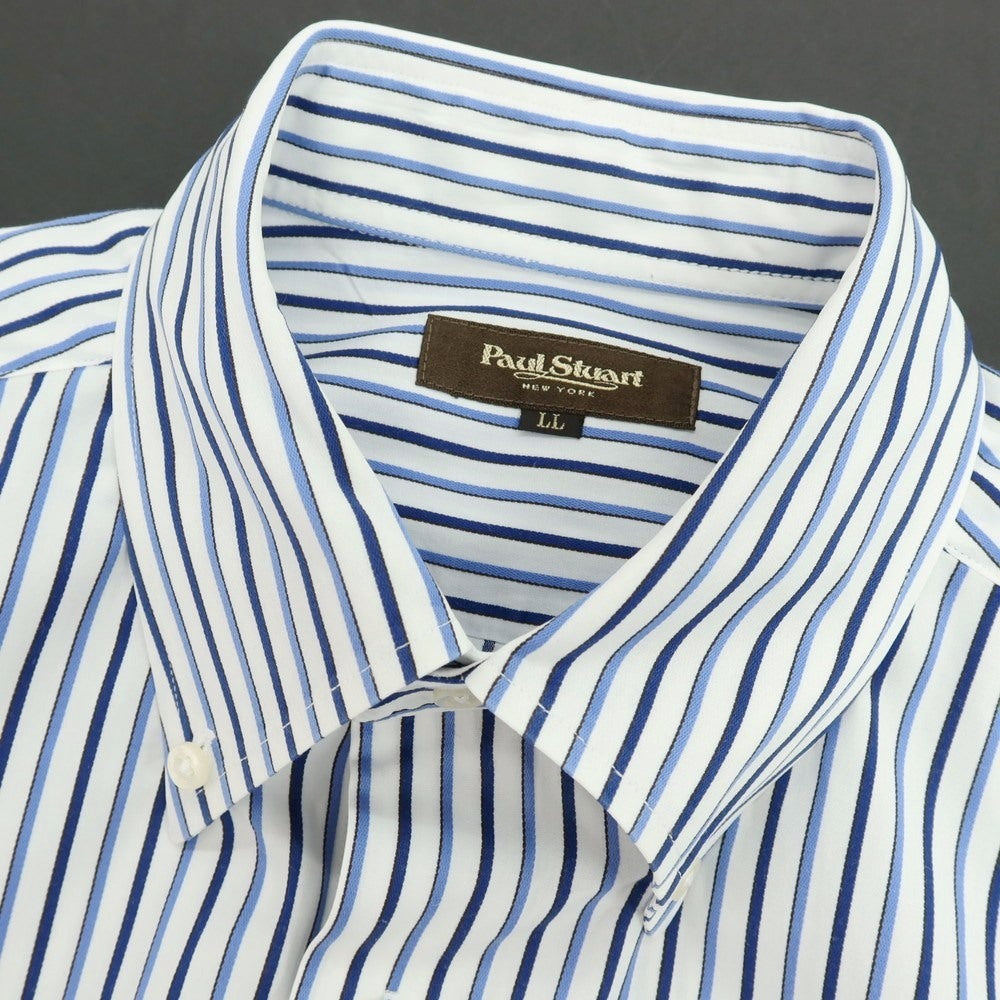 【中古】ポールスチュアート PAUL STUART コットン ストライプ ボタンダウン ドレスシャツ ホワイトxブルー【サイズLL】【 状態ランクB 】【 メンズ 】