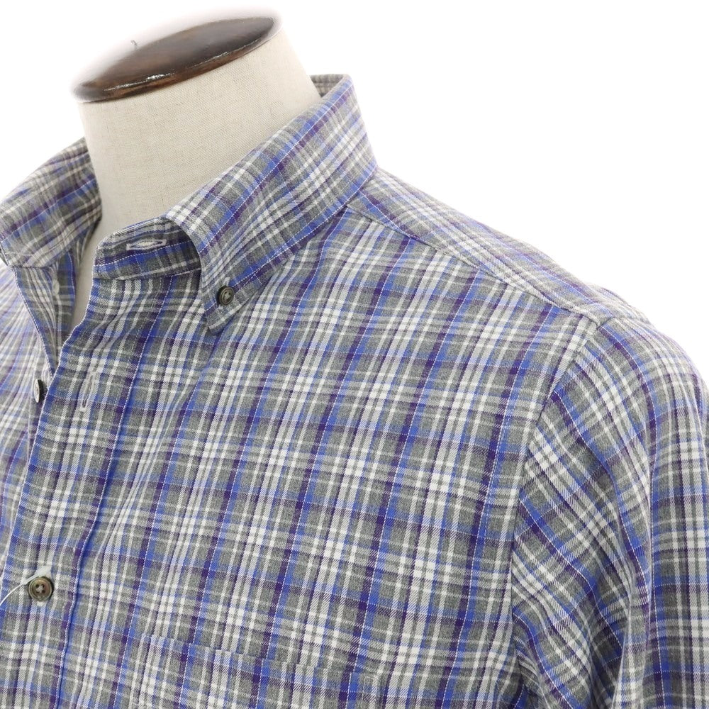 【中古】ポールスチュアート PAUL STUART コットン チェック ボタンダウン カジュアルシャツ グレーxブルー【サイズXL】【 状態ランクB 】【 メンズ 】