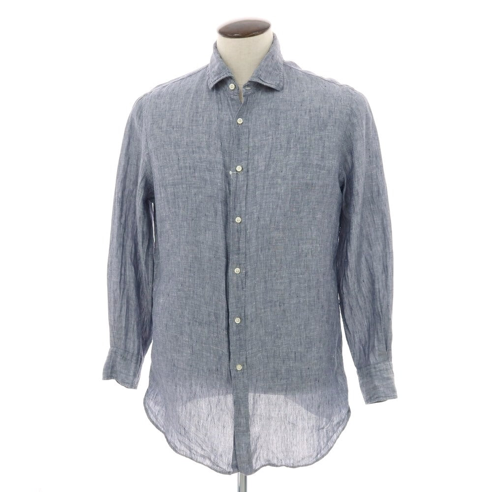 【中古】ギローバー GUY ROVER リネン ワイドカラー カジュアルシャツ ネイビー【サイズL】【 状態ランクC 】【 メンズ 】