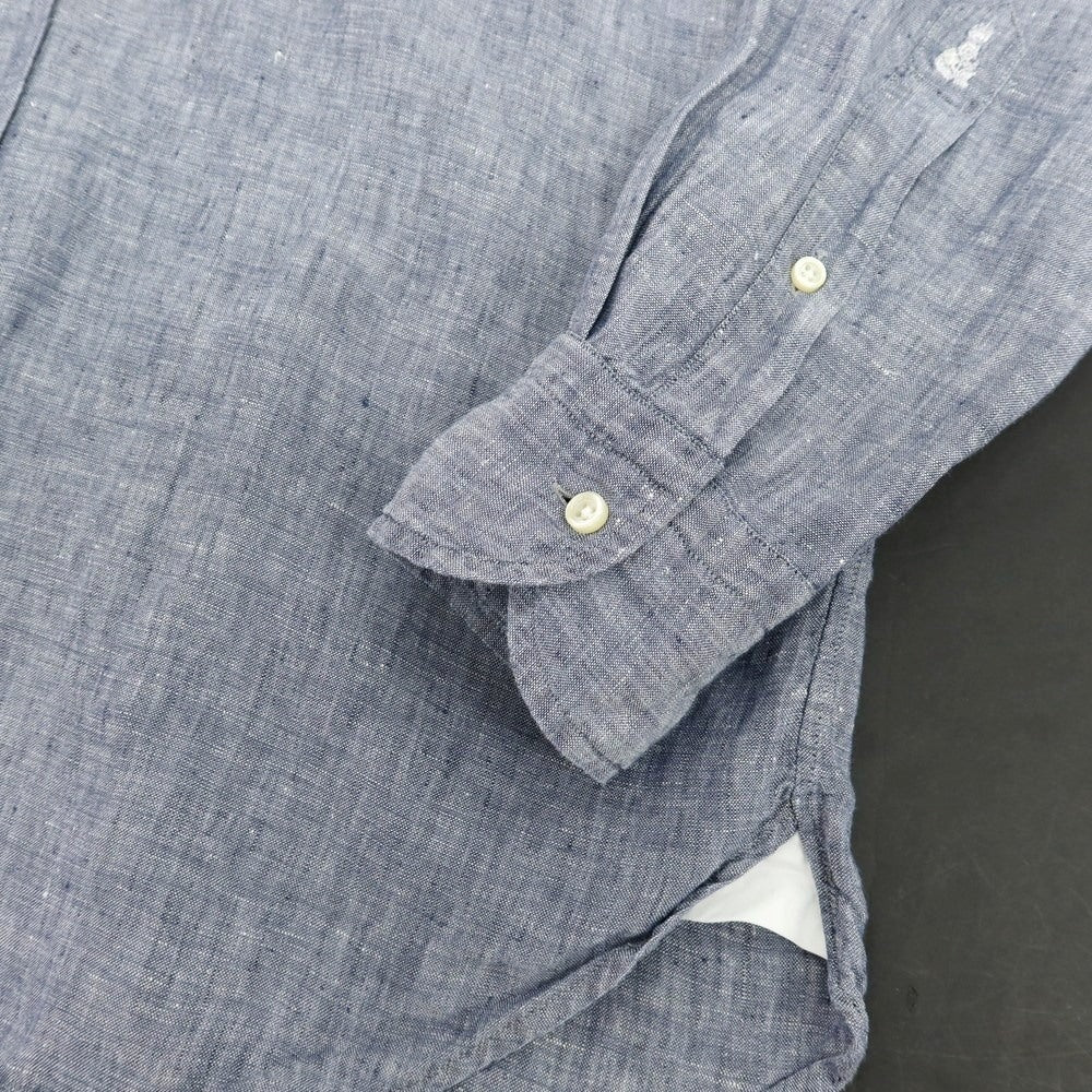 【中古】ギローバー GUY ROVER リネン ワイドカラー カジュアルシャツ ネイビー【サイズL】【 状態ランクC 】【 メンズ 】