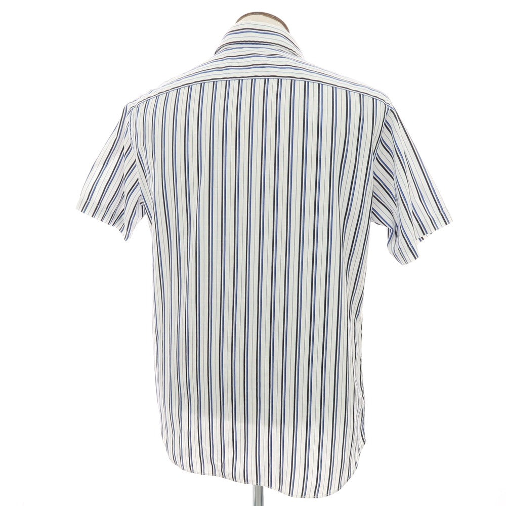【中古】インターメッツォ INTERMEZZO コットンポリエステル ストライプ ホリゾンタルカラー 半袖シャツ ホワイトxブルー【サイズLL】【 状態ランクB 】【 メンズ 】
