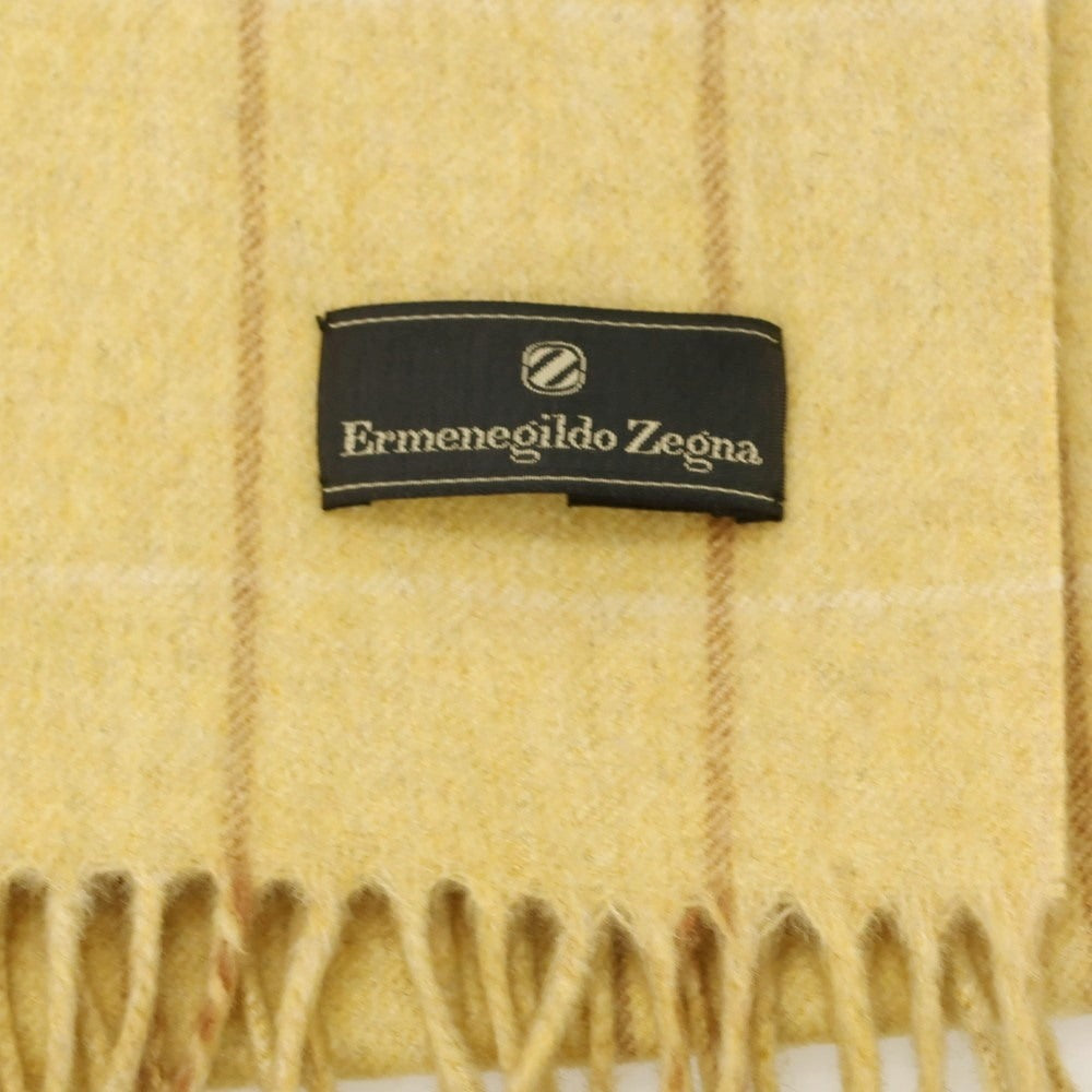 【中古】エルメネジルドゼニア Ermenegildo Zegna カシミヤ チェック マフラー イエロー【 状態ランクB 】【 メンズ 】