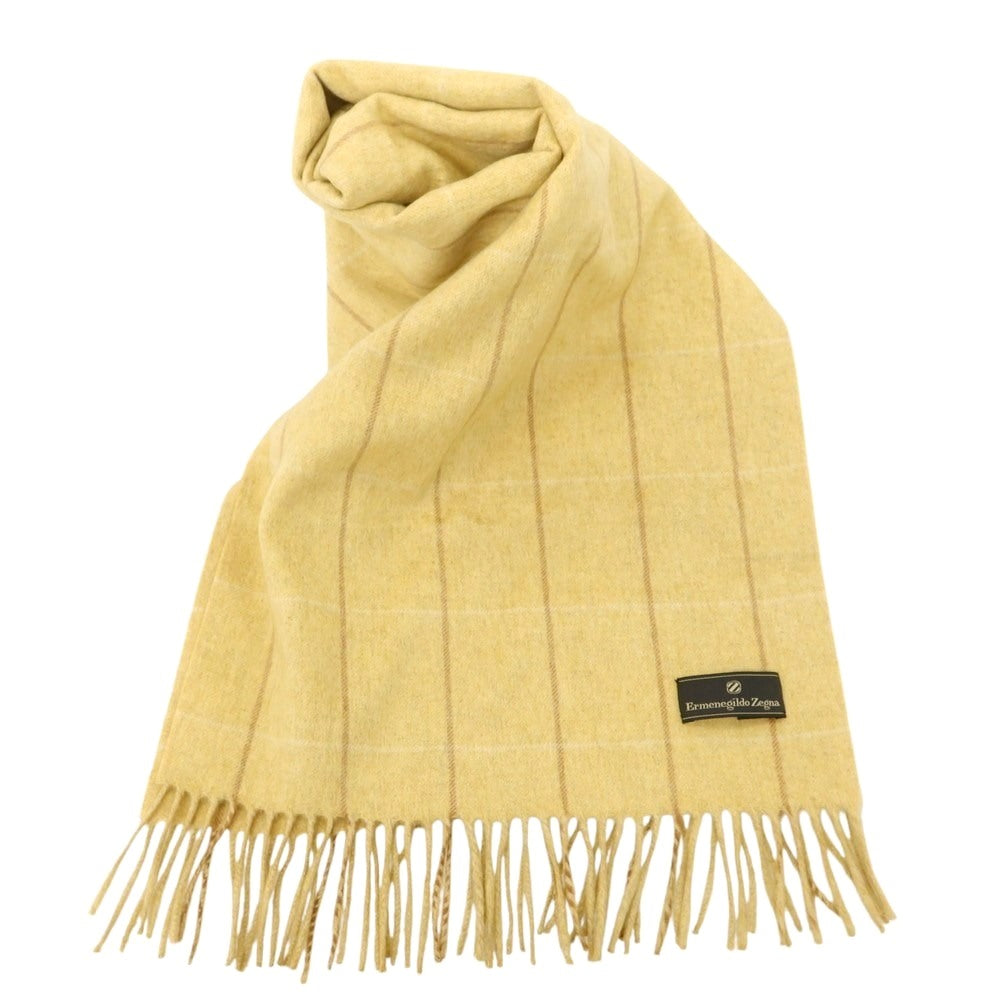 【中古】エルメネジルドゼニア Ermenegildo Zegna カシミヤ チェック マフラー イエロー【 状態ランクB 】【 メンズ 】