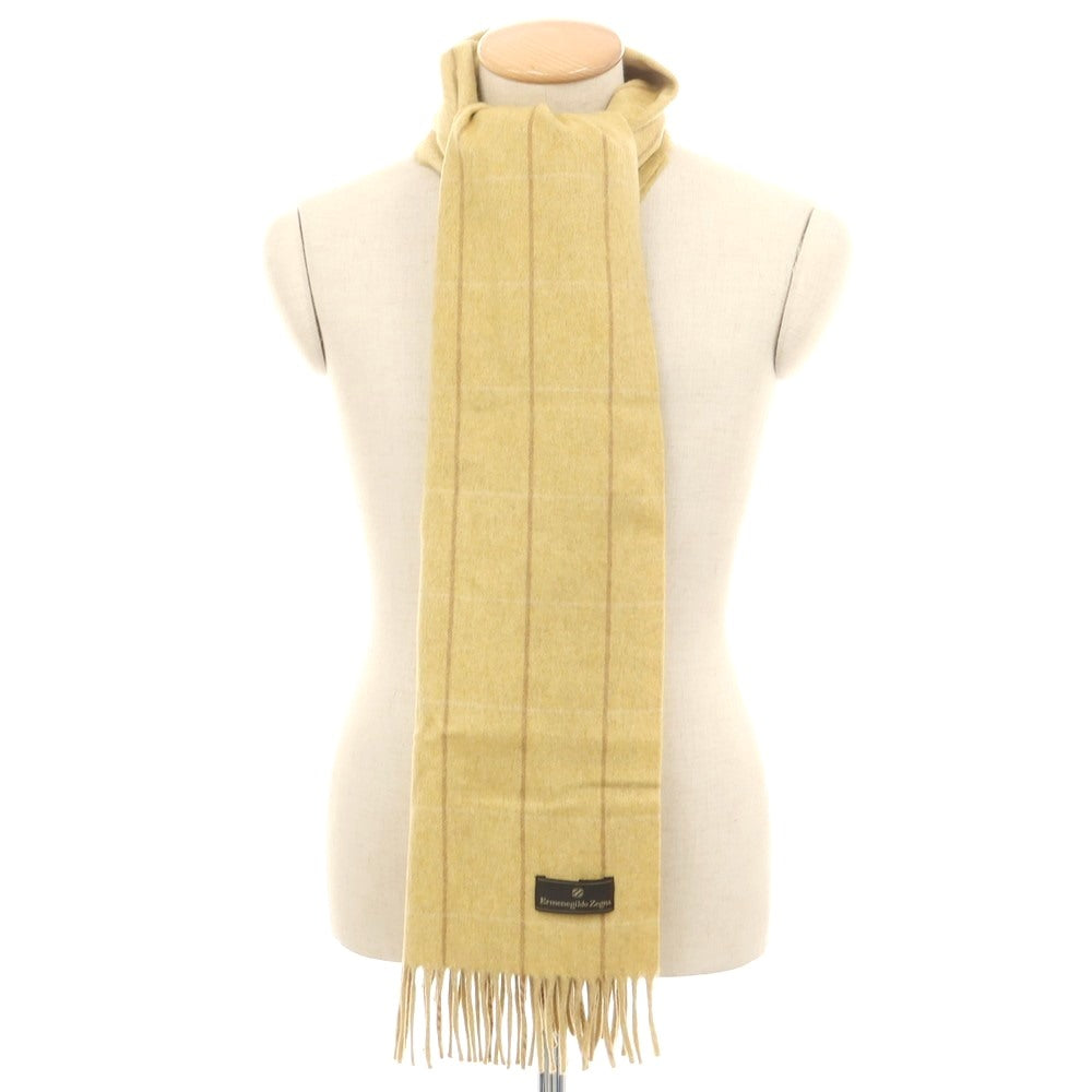 【中古】エルメネジルドゼニア Ermenegildo Zegna カシミヤ チェック マフラー イエロー【 状態ランクB 】【 メンズ 】