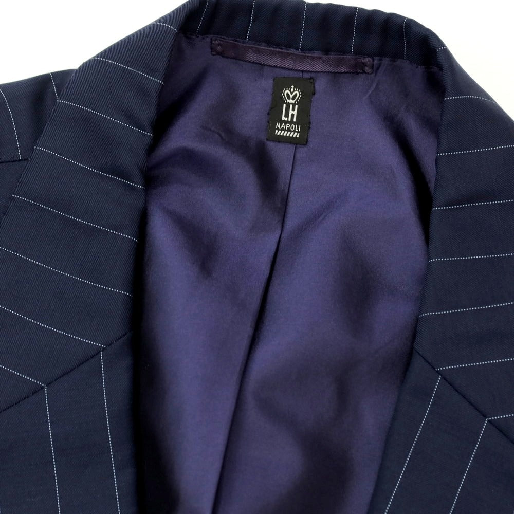 【中古】ロンドンハウス London House ウール ストライプ ダブルスーツ ネイビー【サイズ表記なし(L位)】【 状態ランクB 】【 メンズ 】