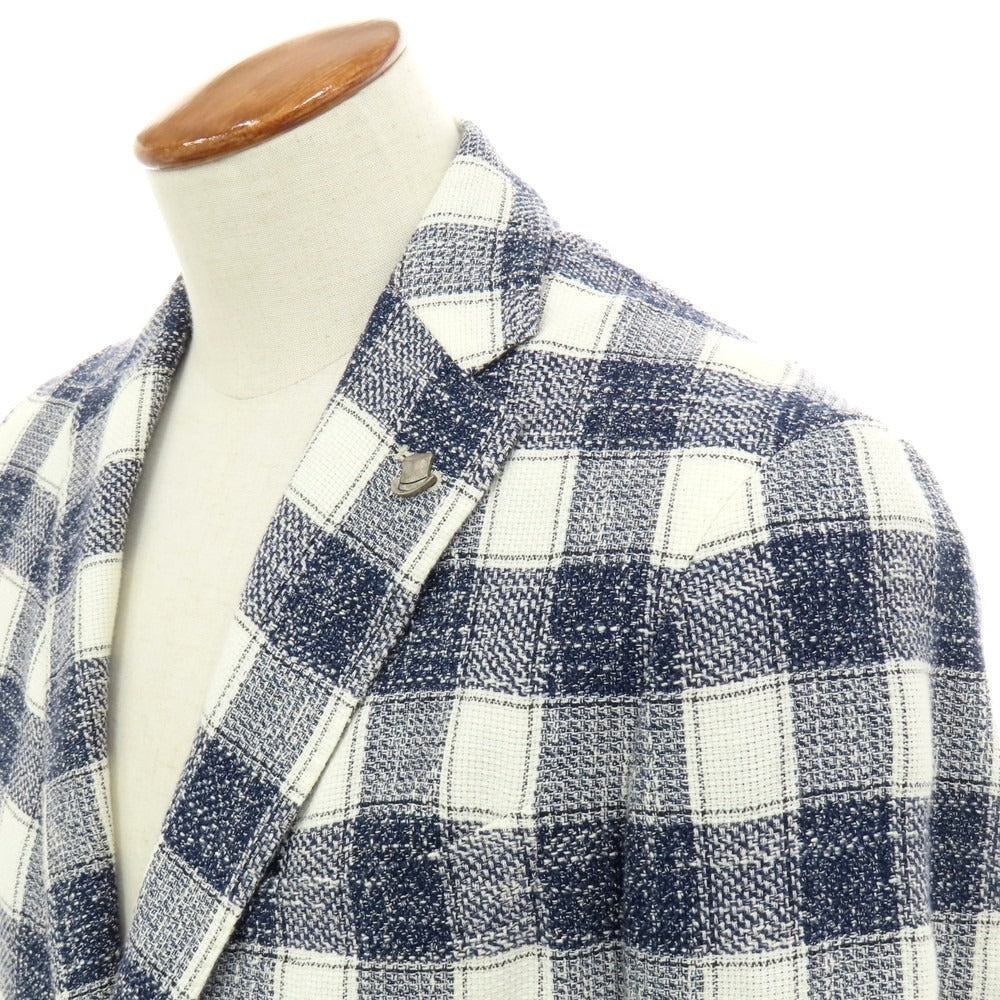 【中古】タリアトーレ TAGLIATORE コットンアクリルリネンナイロン チェック 2B カジュアルジャケット ネイビーxホワイト【 46 】【 状態ランクC 】【 メンズ 】