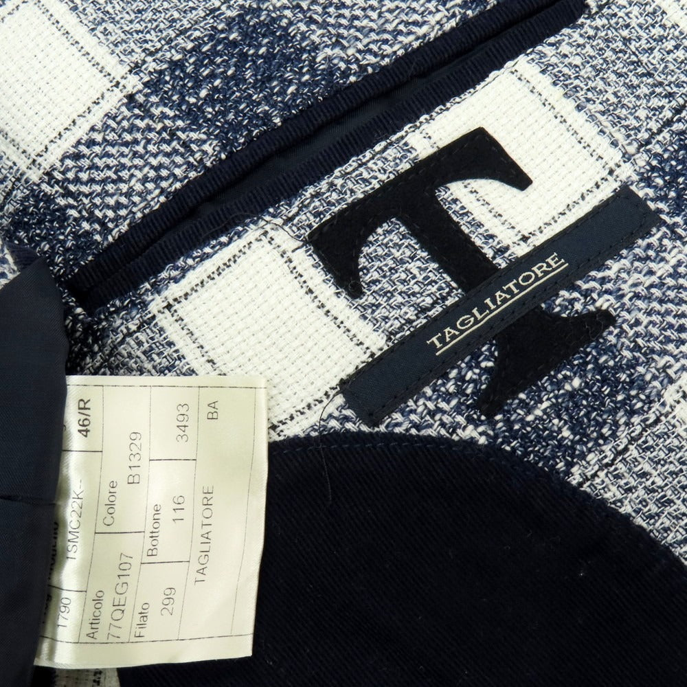 【中古】タリアトーレ TAGLIATORE コットンアクリルリネンナイロン チェック 2B カジュアルジャケット ネイビーxホワイト【 46 】【 状態ランクC 】【 メンズ 】