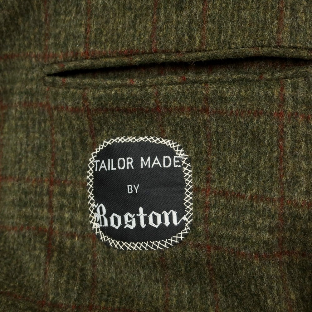 【中古】ボストンテーラー BOSTON TAILOR ウール系 チェック テーラードジャケット オリーブグリーンxレッド【 表記なし(L位) 】【 状態ランクB 】【 メンズ 】