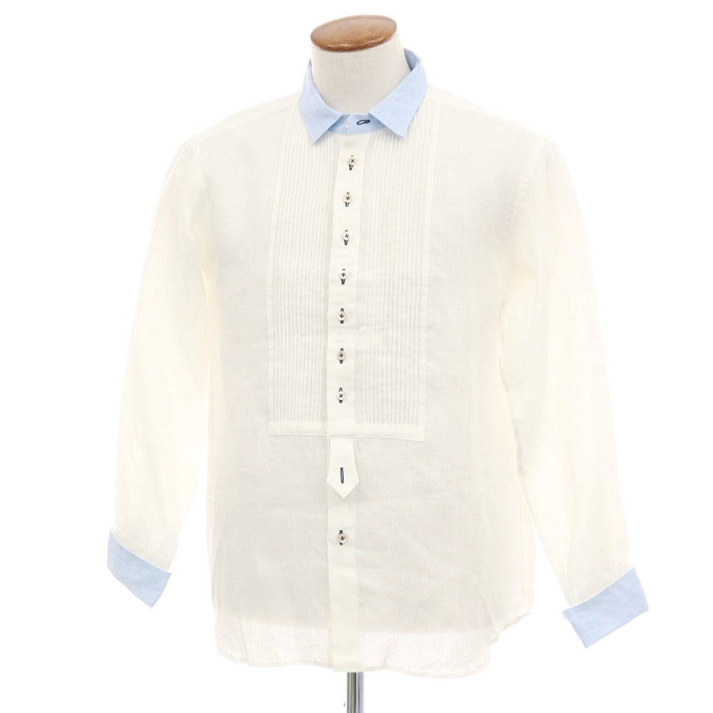 【中古】ネイビーヤード NAVY-YARD リネン ブザム カジュアルシャツ ホワイトxブルー【サイズM】【 状態ランクA 】【 メンズ 】