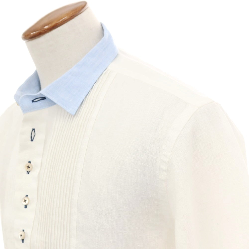 【中古】ネイビーヤード NAVY-YARD リネン ブザム カジュアルシャツ ホワイトxブルー【サイズM】【 状態ランクA 】【 メンズ 】