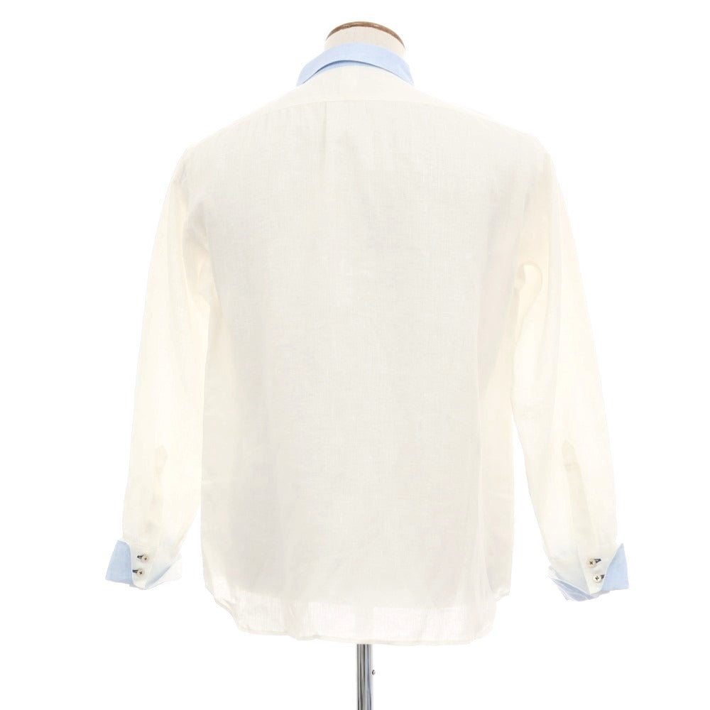 【中古】ネイビーヤード NAVY-YARD リネン ブザム カジュアルシャツ ホワイトxブルー【サイズM】【 状態ランクA 】【 メンズ 】