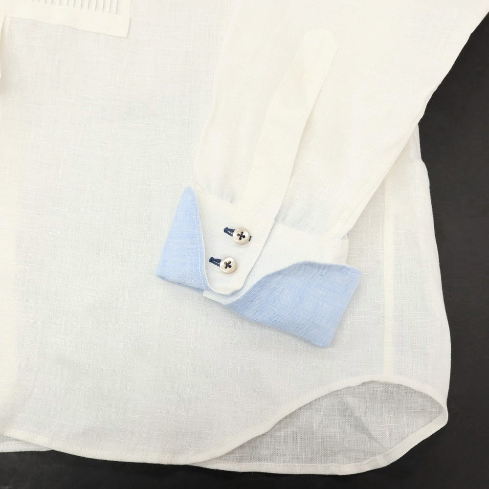 【中古】ネイビーヤード NAVY-YARD リネン ブザム カジュアルシャツ ホワイトxブルー【サイズM】【 状態ランクA 】【 メンズ 】