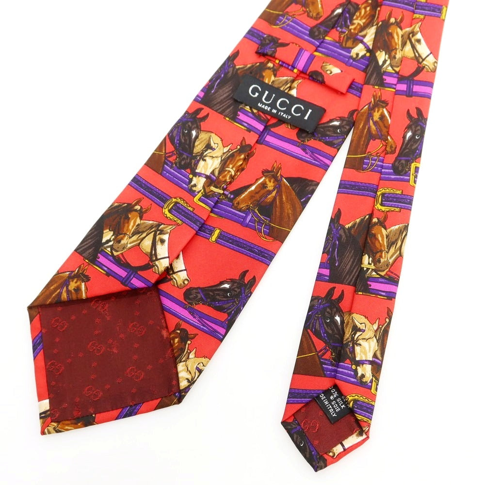 【中古】グッチ GUCCI シルク プリントネクタイ レッド【 状態ランクB 】【 メンズ 】