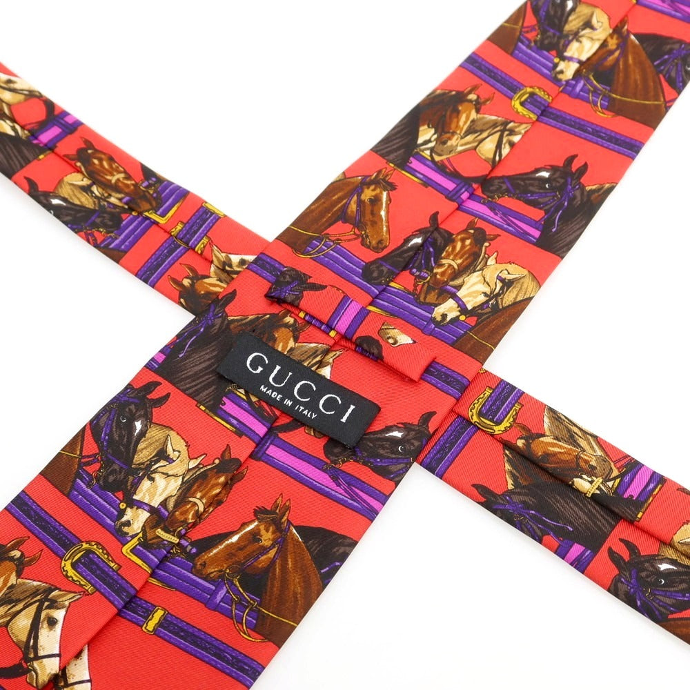 【中古】グッチ GUCCI シルク プリントネクタイ レッド【 状態ランクB 】【 メンズ 】
