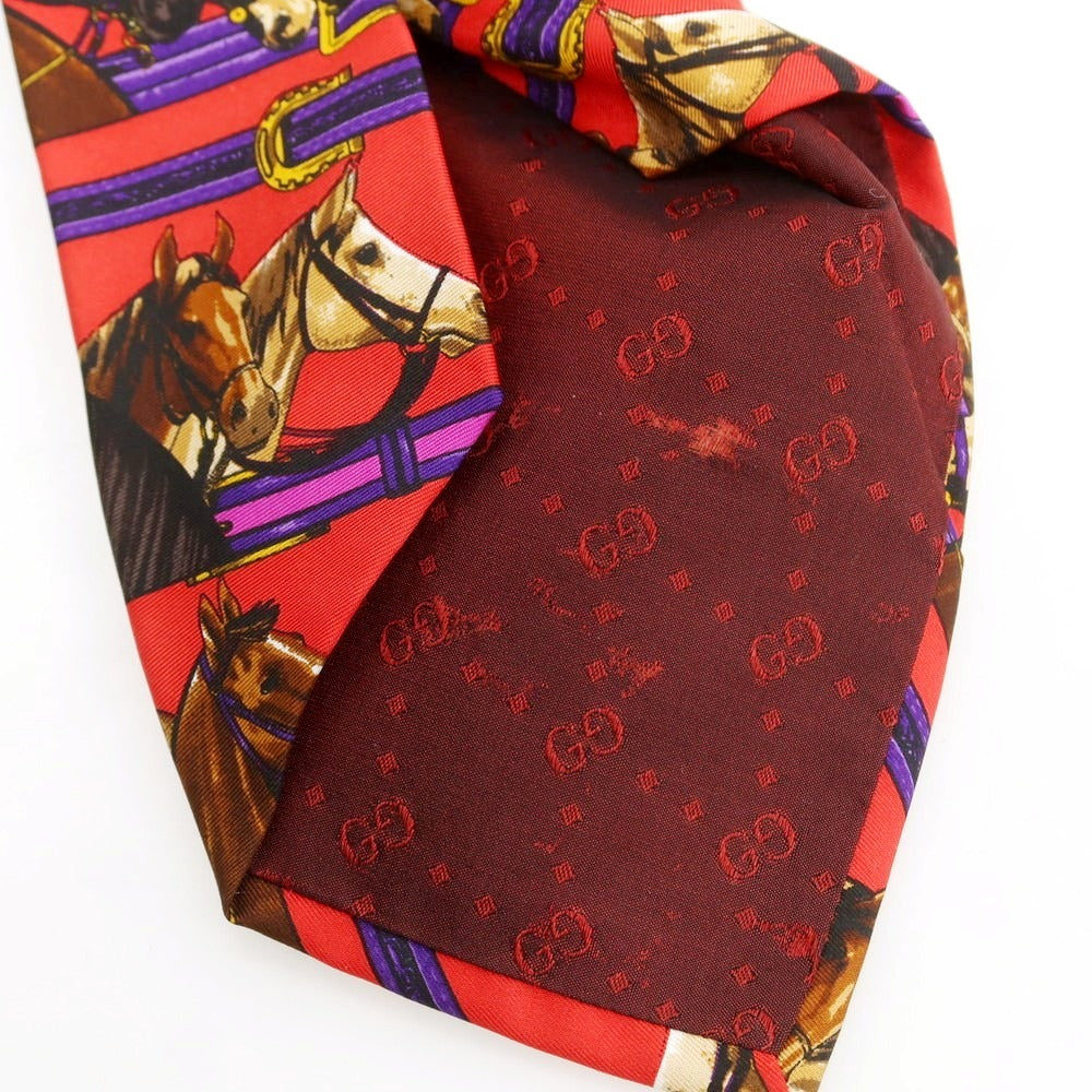 【中古】グッチ GUCCI シルク プリントネクタイ レッド【 状態ランクB 】【 メンズ 】