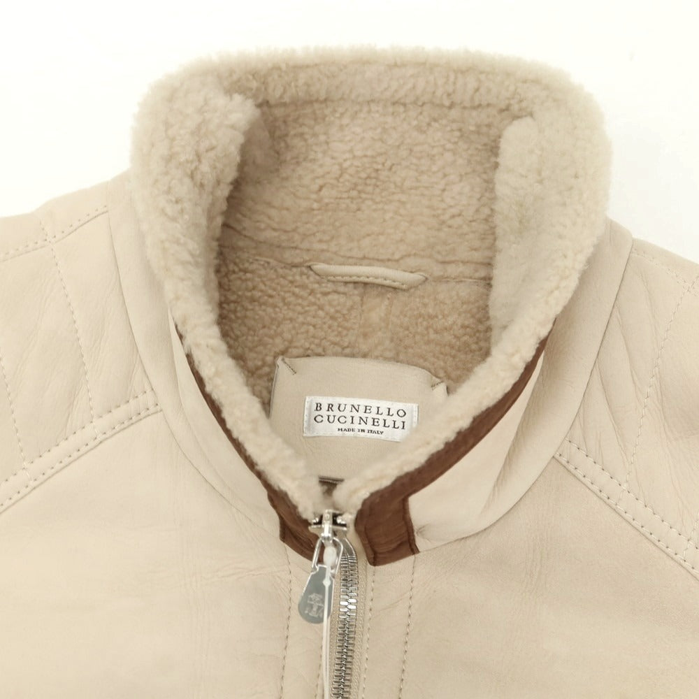【中古】ブルネロクチネリ Brunello Cucinelli レザーライダースジャケット ベージュ【 M 】【 状態ランクC 】【 メンズ 】