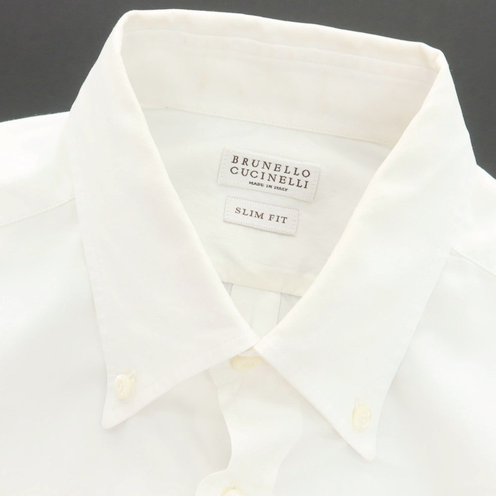 【中古】ブルネロクチネリ Brunello Cucinelli コットン ボタンダウン ドレスシャツ ホワイト【サイズM】【 状態ランクC 】【 メンズ 】