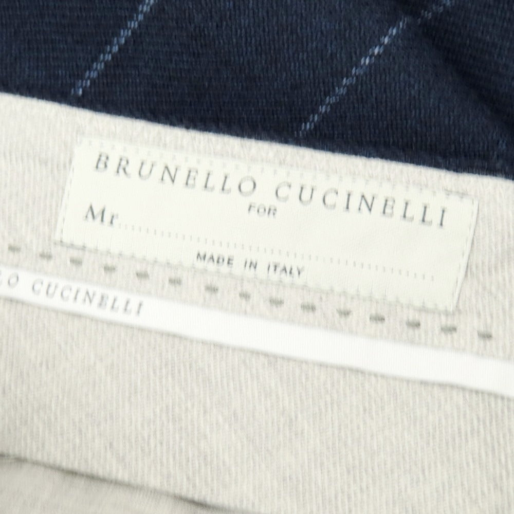 【中古】【未使用】ブルネロクチネリ Brunello Cucinelli コットンウール ストライプ ドレススラックスパンツ ネイビーxホワイト【 46 】【 状態ランクS 】【 メンズ 】