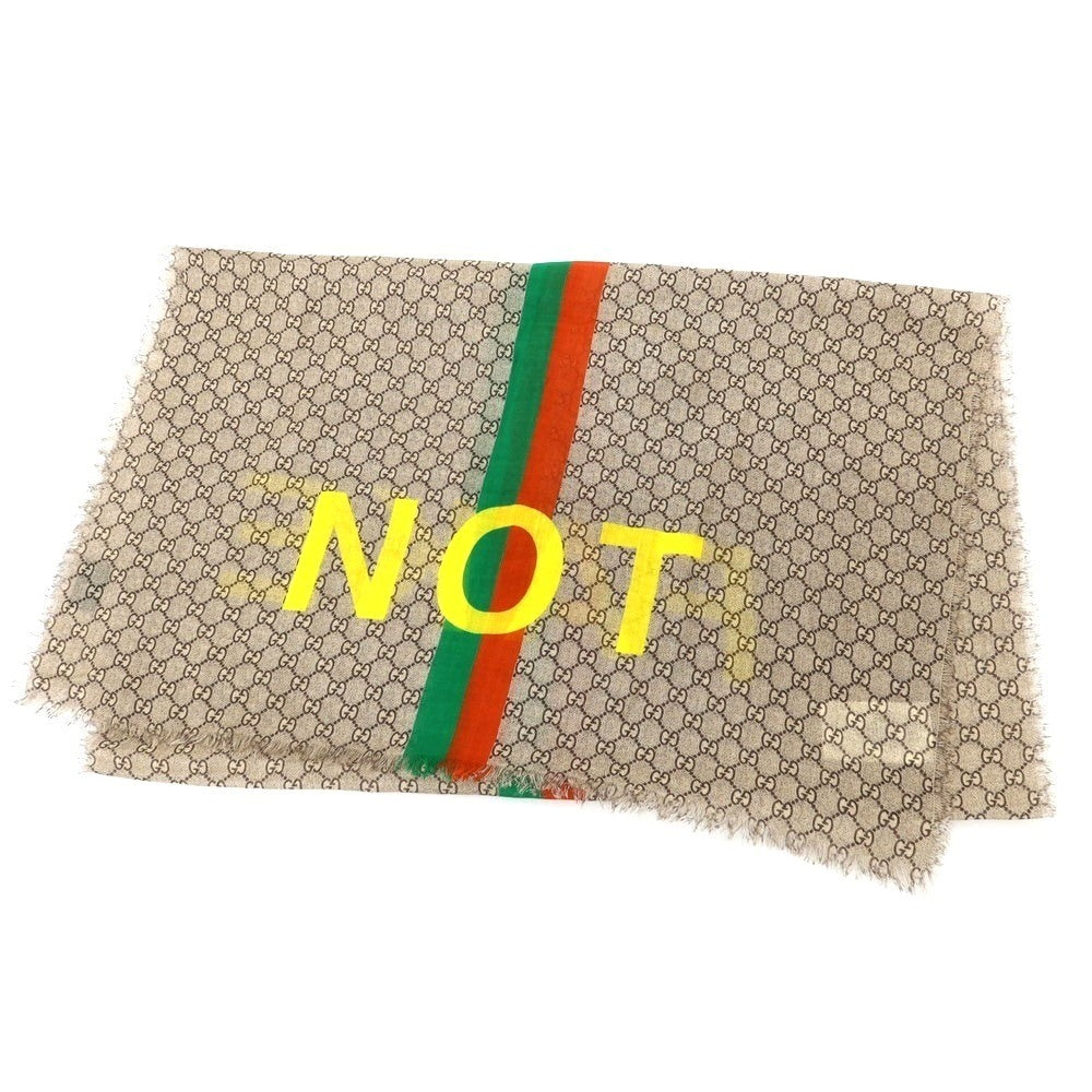 【中古】グッチ GUCCI FAKE NOT ウール ストール グレーベージュ【 状態ランクB 】【 メンズ 】